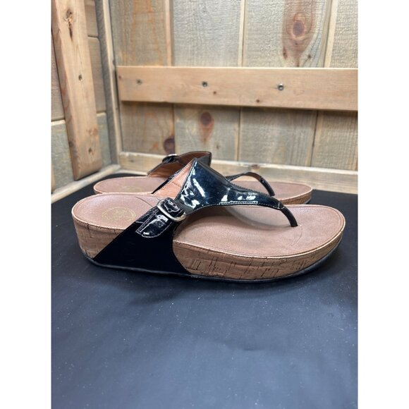 FitFlop Womens Patent Leather Thong Sandals US 10 Black - Picture 3 of 6